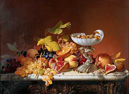 约翰·威廉·普雷耶（Johann Wilhelm Preyer）的《贝壳状奶玻璃壳热带水果》