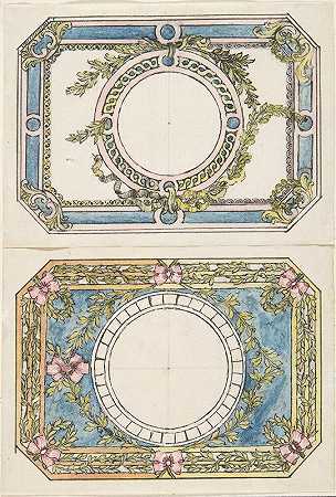 Pierre Moreau的“倾斜角矩形镀金盒子顶部和底部的两种独立设计”