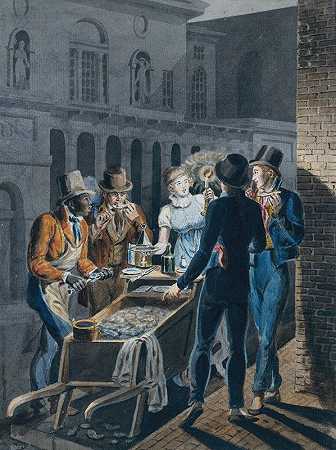 约翰·刘易斯·克里梅尔（John Lewis Krimmel）的《费城夜生活：栗子街剧院前的牡蛎酒吧》