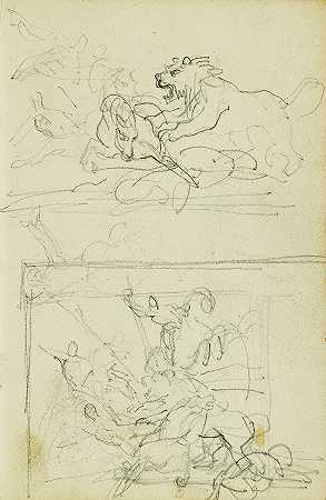“Théodore Géricault对狮子狩猎的两个构图研究