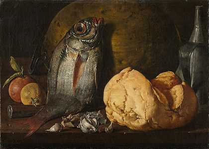 路易斯·梅伦德斯的《鱼、面包和水壶的静物》