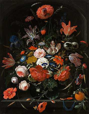 亚伯拉罕·米农的《玻璃花瓶里的花》