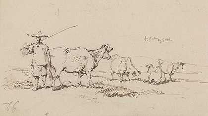 乔治·钦纳里的《一个带牛的农民》