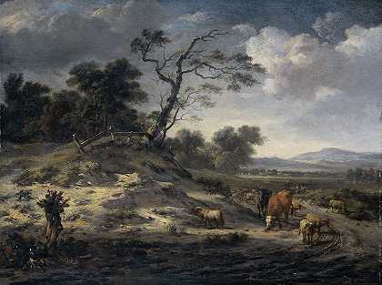 Jan Wijnants的《乡村公路上的牛风景》