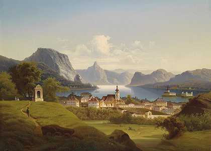 约翰·威廉·扬科夫斯基的《格蒙登与奥思城堡的景色》
