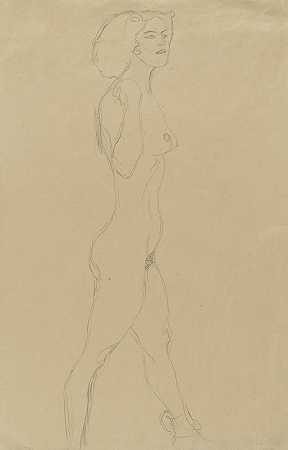 古斯塔夫·克里姆特（Gustav Klimt）的《右手放在肩膀上，四分之三侧面中的脸》