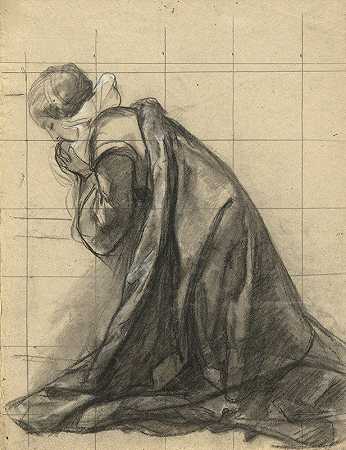 埃德温·怀特（Edwin White）的《五月花小屋里的女人祈祷》（Woman Praining），为签署契约的素描