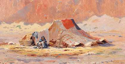 亨利·布罗克曼在布利达沙漠中的阿拉伯帐篷