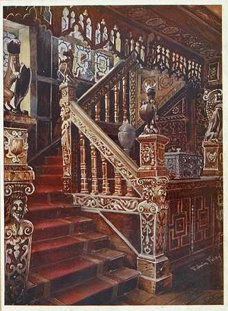 埃德温·弗利的《雕刻橡木楼梯，戈登顿》
