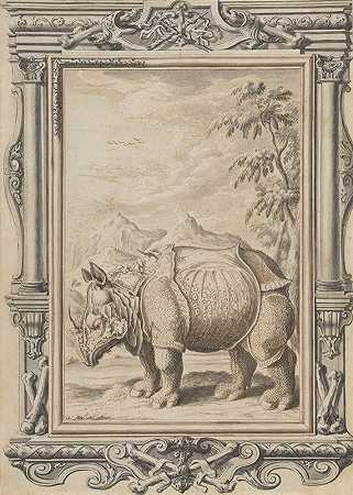 约翰·梅尔奇奥·费斯利（Johann Melchior Füssli）的《装饰框内风景中的犀牛》