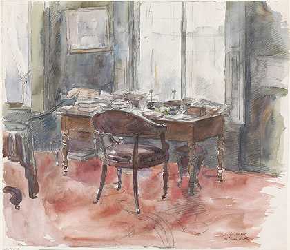 “S.van Houten先生书房里的书桌，位于海牙Riouwstraat 6号的房子里，由芭芭拉·伊丽莎白·范·霍滕设计