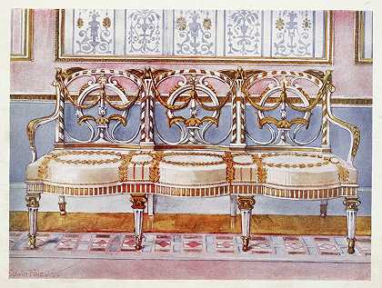 埃德温·福利的白色镀金彩绘长椅