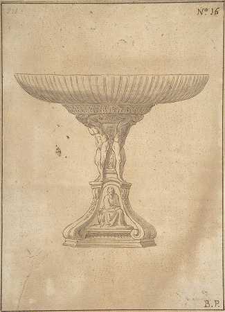 杰科波·达·恩波利的“站立裸体支撑的杯子设计，带有书和鸟的坐像标准”