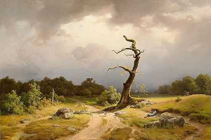 卡尔·西奥多·雷芬斯坦（Carl Theodor Reiffenstein）的《上升的雷雨中的风景》