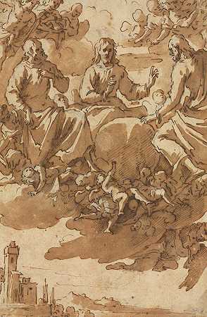 马坎托尼奥·巴塞蒂的《荣耀基督与两个圣徒》