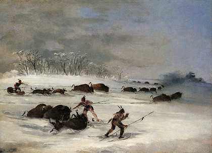 乔治·卡特林（George Catlin）的《穿着雪鞋的苏族印第安人在水牛城骑枪》（Sioux Indians On Snowshoes Lancing Buffalo）