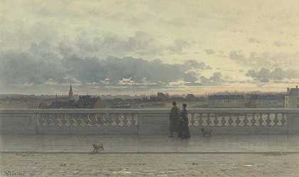 威廉·德·法玛斯·泰斯塔斯黄昏时从布鲁塞尔的露台上眺望