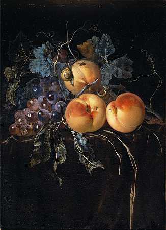 Willem van Aelst的《桃与葡萄的静物》