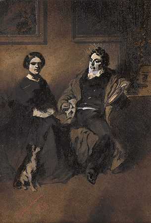 亨利·博纳文图尔·蒙尼尔（Henry Bonaventure Monnier）拍摄的演员弗雷德里克·莱马特（Frédérick Lemaître）与妻子和狗的肖像