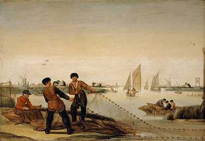 阿伦特·阿伦茨的《两个渔夫把网拉上岸》