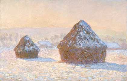 克劳德·莫奈的《麦垛，雪效应，早晨》