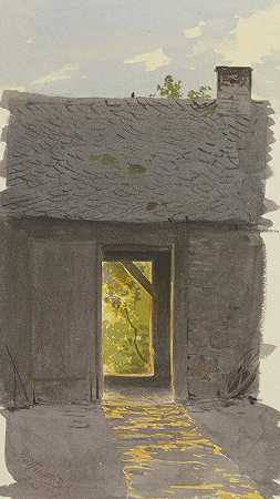 卡尔·西奥多·雷芬斯坦（Carl Theodor Reiffenstein）在傍晚的灯光下透过谷仓敞开的门观看