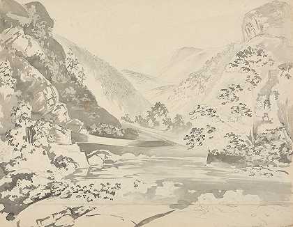 塞缪尔·戴维斯（Samuel Davis）的《背景是山脉的河流场景》