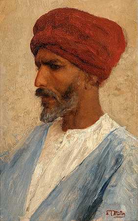 利奥波德·卡尔·穆勒的《戴着红色头巾的东方人肖像》
