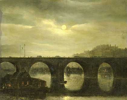 安东尼·沃尔多普《月光下的巴黎塞纳河上的一座桥》