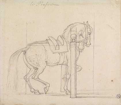 詹姆斯·西摩的《在柱子上训练一匹新娘和马鞍的马》