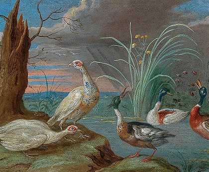 《池塘附近的鸭子和其他鸟》作者：Jan Van Kessel The Elder