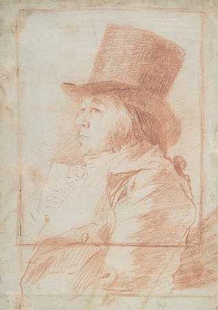 自画像弗朗西斯科·德·戈亚（Francisco de Goya）画的画框内，戈亚戴着顶礼帽，面朝左侧