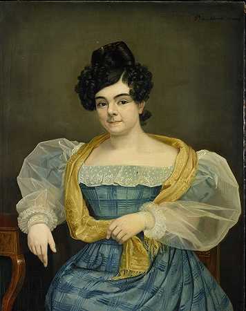 彼得鲁斯·范申德尔的《约翰内斯·普卢斯·范阿姆斯特尔的妻子阿德里安娜·约翰娜·范威克肖像》