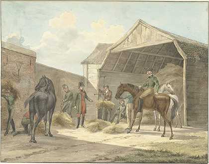 “向Gardes d’Honneur分发干草，1813年，作者：亚伯拉罕·文克利斯