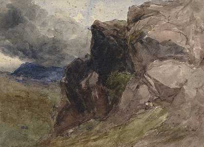 “威尔士的落基山风景，前景右侧为大卫·考克斯的人物画
