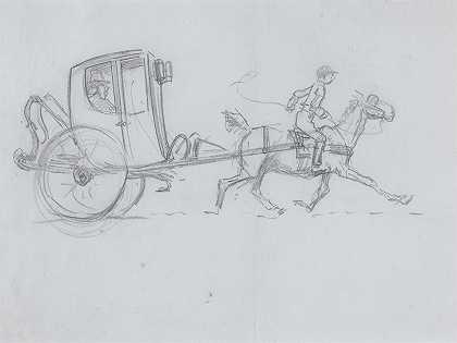哈博特·奈特·布朗（Hablot Knight Browne）的《一个坐在封闭车厢里的人被一匹马和一个骑手拉着》