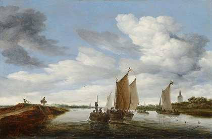 雅各布·萨洛蒙兹（Jacob Salomonsz）的《帆船和马拉驳船的河流风景》