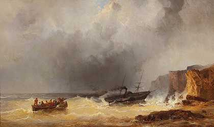 Josef Carl Berthold Püttner的《落基海岸海上遇险的轮船》