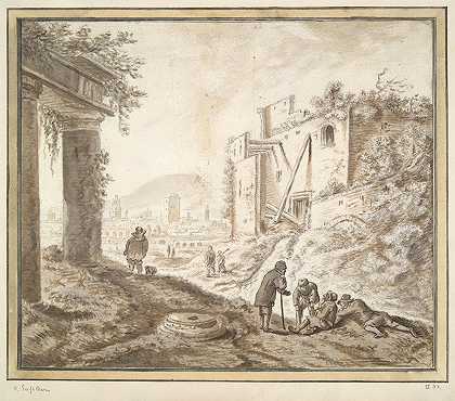 赫尔曼·萨夫列文《农民休息的罗马废墟》