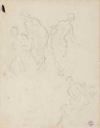 “纳西丝·维吉尔·迪亚兹·德拉培尼亚的四幅女性素描