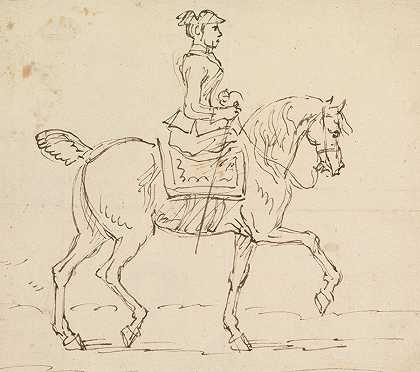詹姆斯·西摩（James Seymour）的《戴着Tricorne帽子的女人骑马向右》