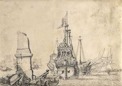 皮埃尔·普吉（Pierre Puget）的《一艘船在港口靠近一座被毁坏的方尖碑》