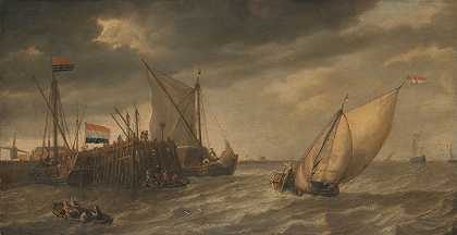 博纳文图拉·皮尔特斯（Bonaventura Peeters the Elder）的《旅行者在强风中在斯海尔德岛上的码头上船》