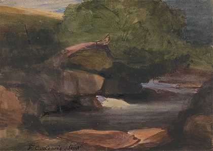 老弗雷德里克·克里斯蒂安·刘易斯的《树与岩石溪》