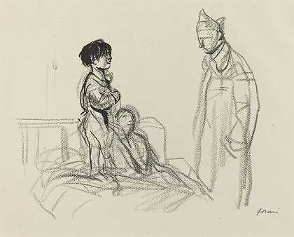 让-路易斯·福兰在医院看望士兵的母亲和孩子