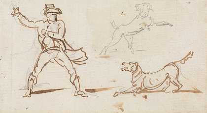 乔治·金纳里的《一个人向狗扔球》