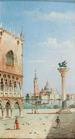 “威尼斯，马可·格鲁巴茨从圣马可广场欣赏圣乔治·马焦雷