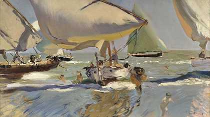 《海岸上的船》（Joaquín Sorolla）