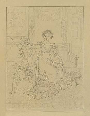 约翰·彼得·克拉夫特（Johann Peter Krafft）绘制的母亲与四个孩子的轮廓图