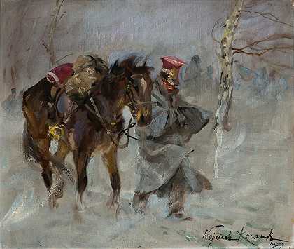 Wojciech Kossak的《Uhlan牵着马》